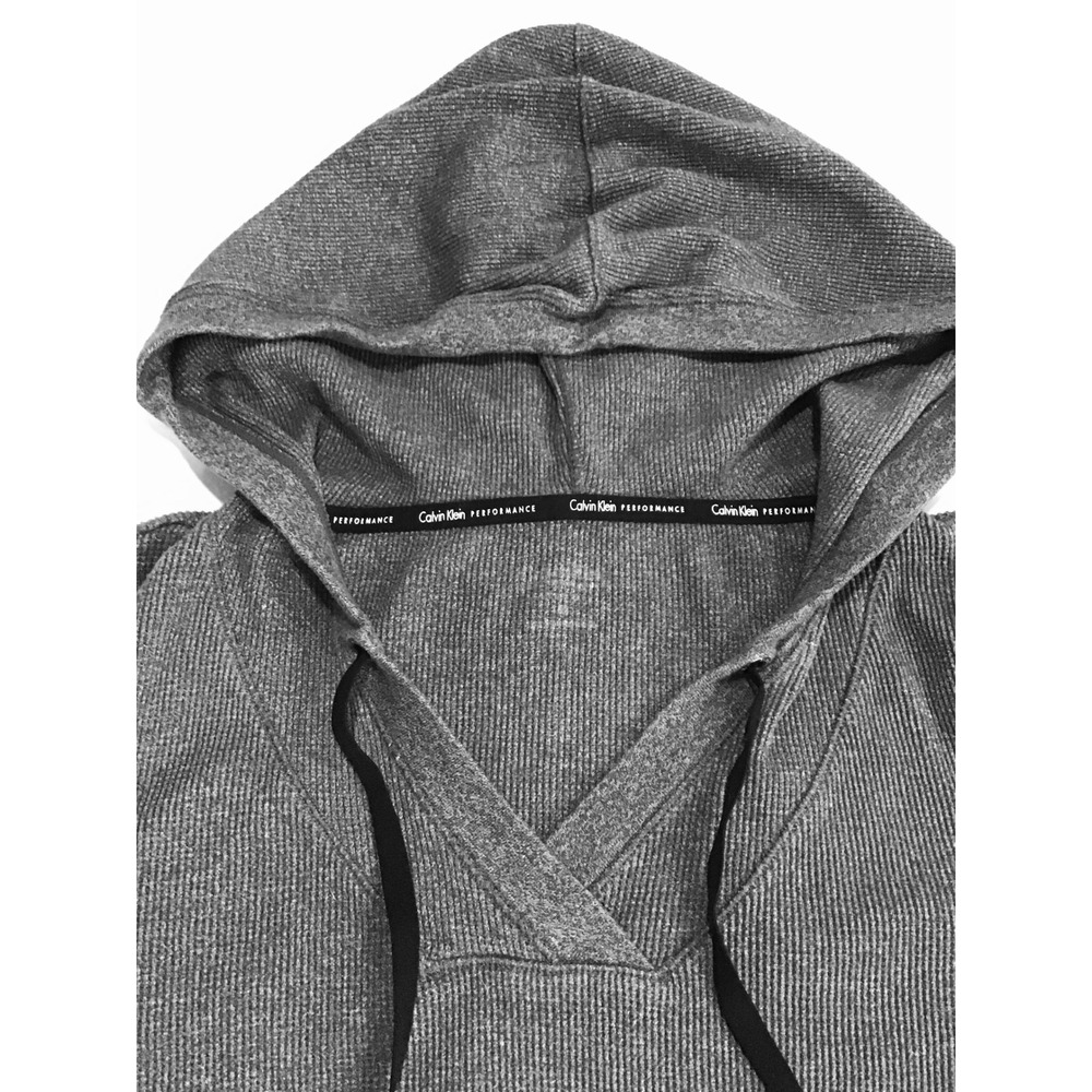 Calvin Klein Performance Womens Gray Waffle Knit Hoodie Thumbhole Thermal Top S - Picture 2 of 3